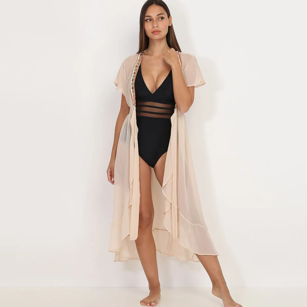 Outlet La Modeuse Maillot 1 pièce à détails transparents Noir