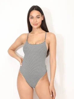 Hot La Modeuse Maillot 1 pièce à rayures et dos nu