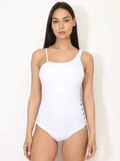 Online La Modeuse Maillot 1 pièce asymétrique à découpes Blanc