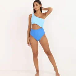 Clearance La Modeuse Maillot 1 pièce bicolore asymétrique Bleu