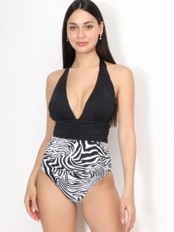 Sale La Modeuse Maillot 1 pièce bi-matières à motif zébré