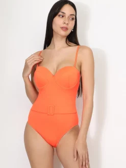 Discount La Modeuse Maillot 1 pièce push-up avec ceinture Orange