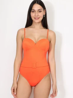 Discount La Modeuse Maillot 1 pièce push-up avec ceinture Orange