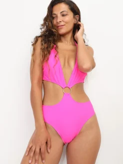 Outlet La Modeuse Maillot de bain à découpes et anneau Fuchsia