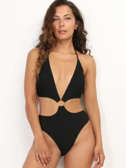 New La Modeuse Maillot de bain à découpes et anneau Noir