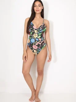Hot La Modeuse Maillot de bain 1 pièce à fleurs Noir