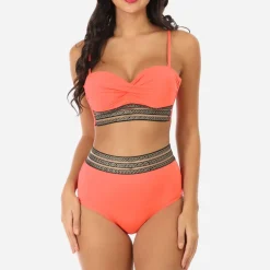 Hot La Modeuse Maillot de bain 2 pièces  à motif Grecque Corail