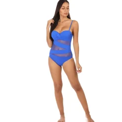 Discount La Modeuse Maillot de bain avec empiècements en tulle Bleu