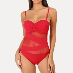 Sale La Modeuse Maillot de bain  avec empiècements en tulle Rouge