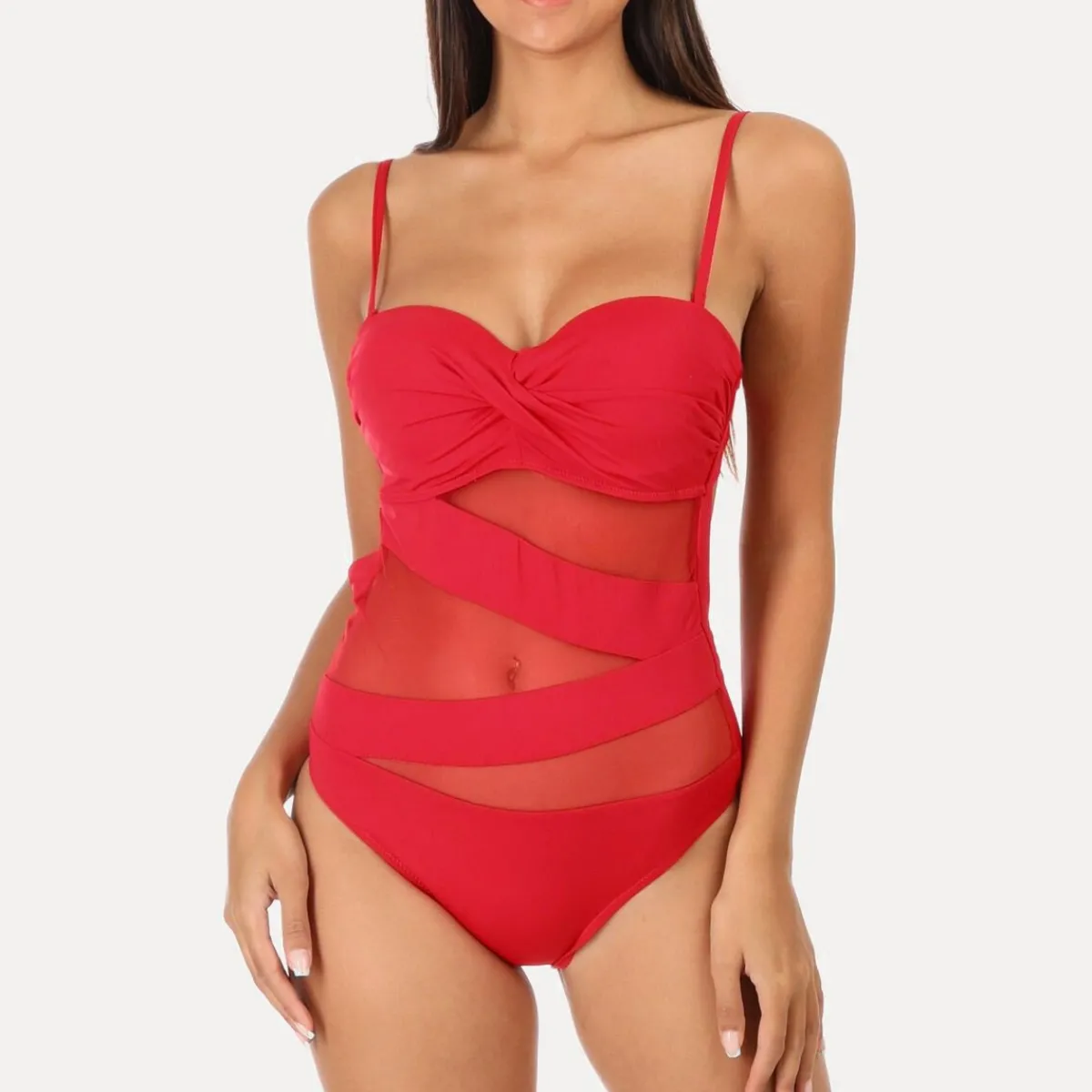 Sale La Modeuse Maillot de bain avec empiècements en tulle Rouge