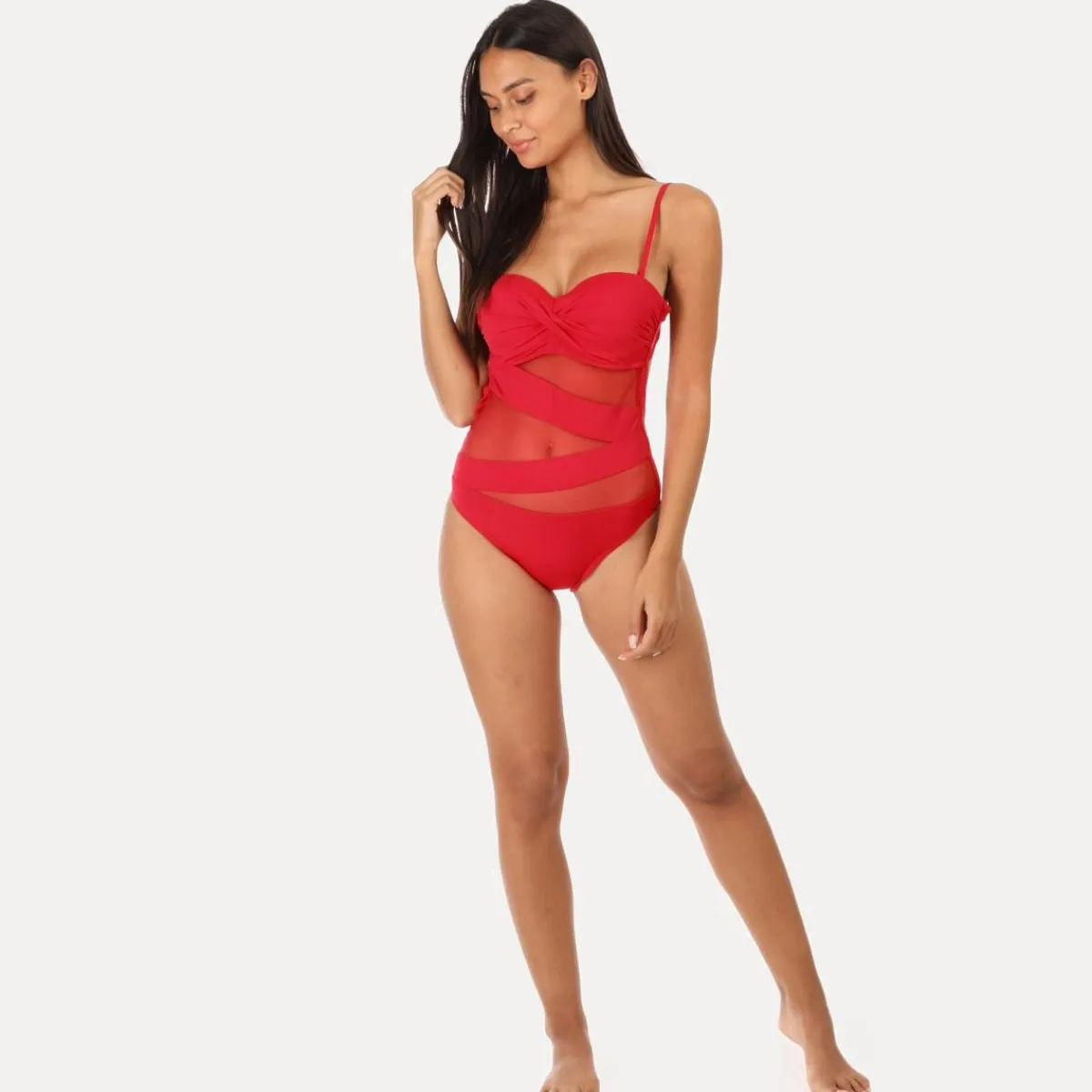 Sale La Modeuse Maillot de bain avec empiècements en tulle Rouge