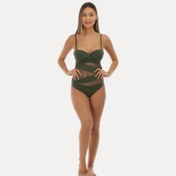 Online La Modeuse Maillot de bain  avec empiècements en tulle Kaki