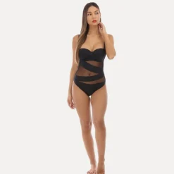 Discount La Modeuse Maillot de bain  avec empiècements en tulle Noir