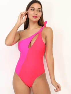 Best La Modeuse Maillot de bain bicolore à découpe asymétrique Rouge