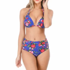 Clearance La Modeuse Maillot de bain fleuri taille haute Bleu