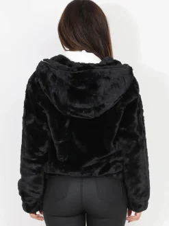 Hot La Modeuse Manteau court à fausse fourrure Noir