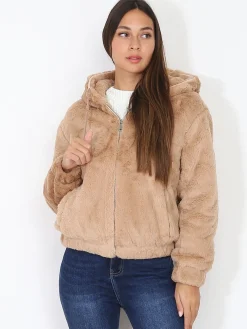 New La Modeuse Manteau court à fausse fourrure Camel