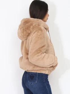 New La Modeuse Manteau court à fausse fourrure Camel