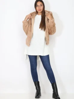 New La Modeuse Manteau court à fausse fourrure Camel