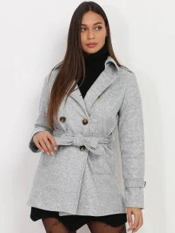 La Modeuse Manteau court ceinturé Grisclair