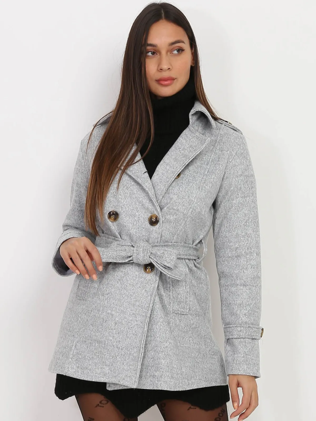 La Modeuse Manteau court ceinturé Grisclair