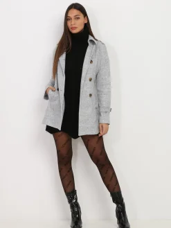 La Modeuse Manteau court ceinturé Grisclair