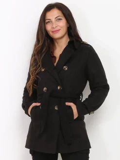 Hot La Modeuse Manteau court ceinturé Noir