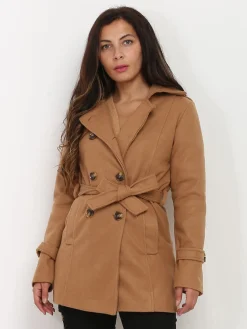 New La Modeuse Manteau court ceinturé Camel