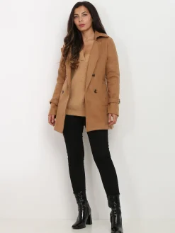 New La Modeuse Manteau court ceinturé Camel