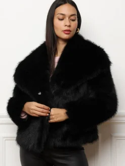 Online La Modeuse Manteau court fourré Noir