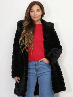 New La Modeuse Manteau long à fausse fourrure Noir