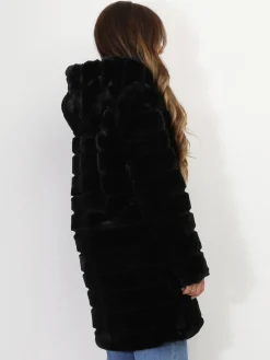 New La Modeuse Manteau long à fausse fourrure Noir