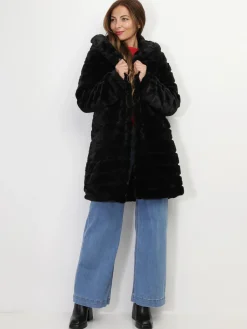 New La Modeuse Manteau long à fausse fourrure Noir