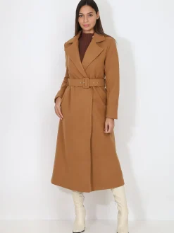 Clearance La Modeuse Manteau mi-long croisé et ceinturé Camel
