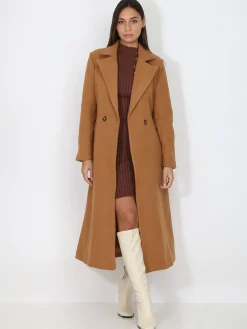 Clearance La Modeuse Manteau mi-long croisé et ceinturé Camel