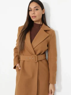 Clearance La Modeuse Manteau mi-long croisé et ceinturé Camel