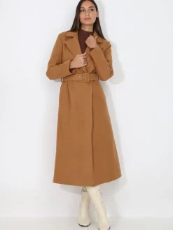 Clearance La Modeuse Manteau mi-long croisé et ceinturé Camel
