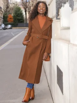 Clearance La Modeuse Manteau mi-long croisé et ceinturé Camel