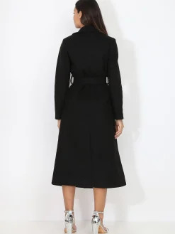 Outlet La Modeuse Manteau mi-long croisé et ceinturé Noir