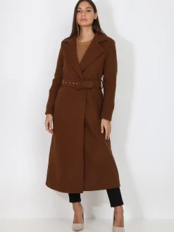 Online La Modeuse Manteau mi-long croisé et ceinturé Marron