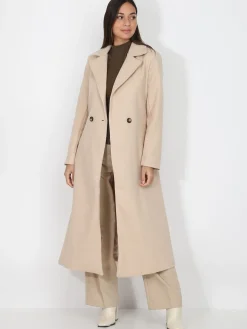 Discount La Modeuse Manteau mi-long croisé et ceinturé Beige