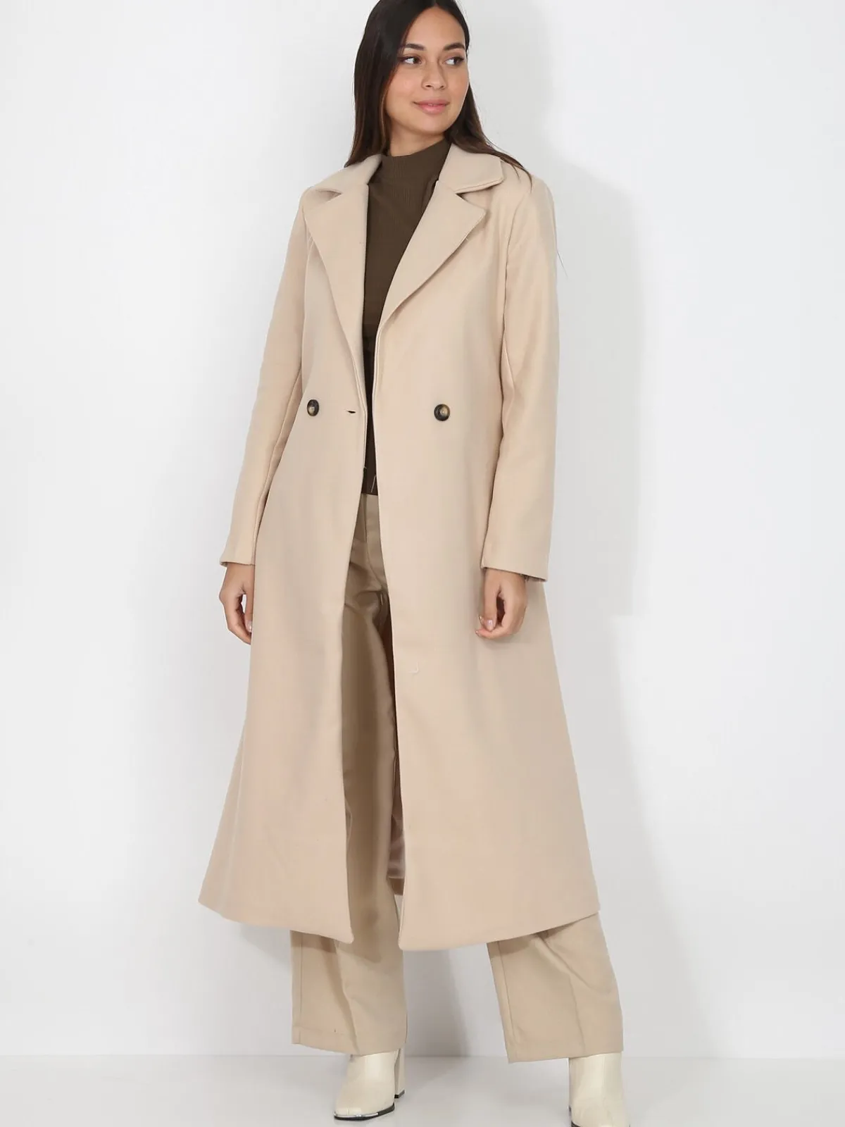 Discount La Modeuse Manteau mi-long croisé et ceinturé Beige