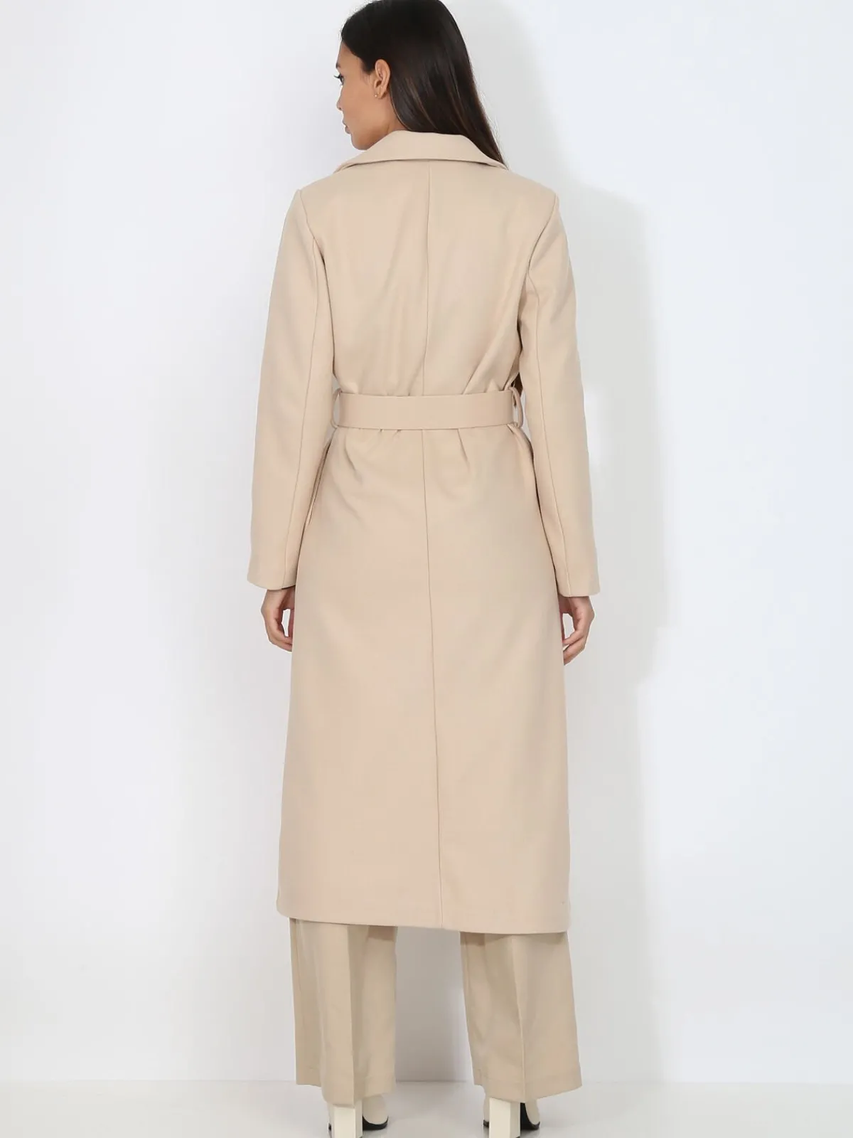 Discount La Modeuse Manteau mi-long croisé et ceinturé Beige
