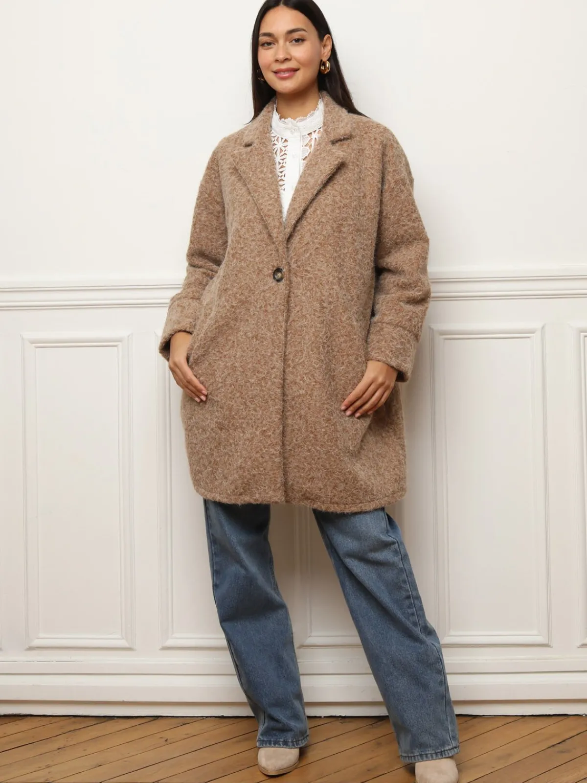 Hot La Modeuse Manteau mi-long duveteux Camel
