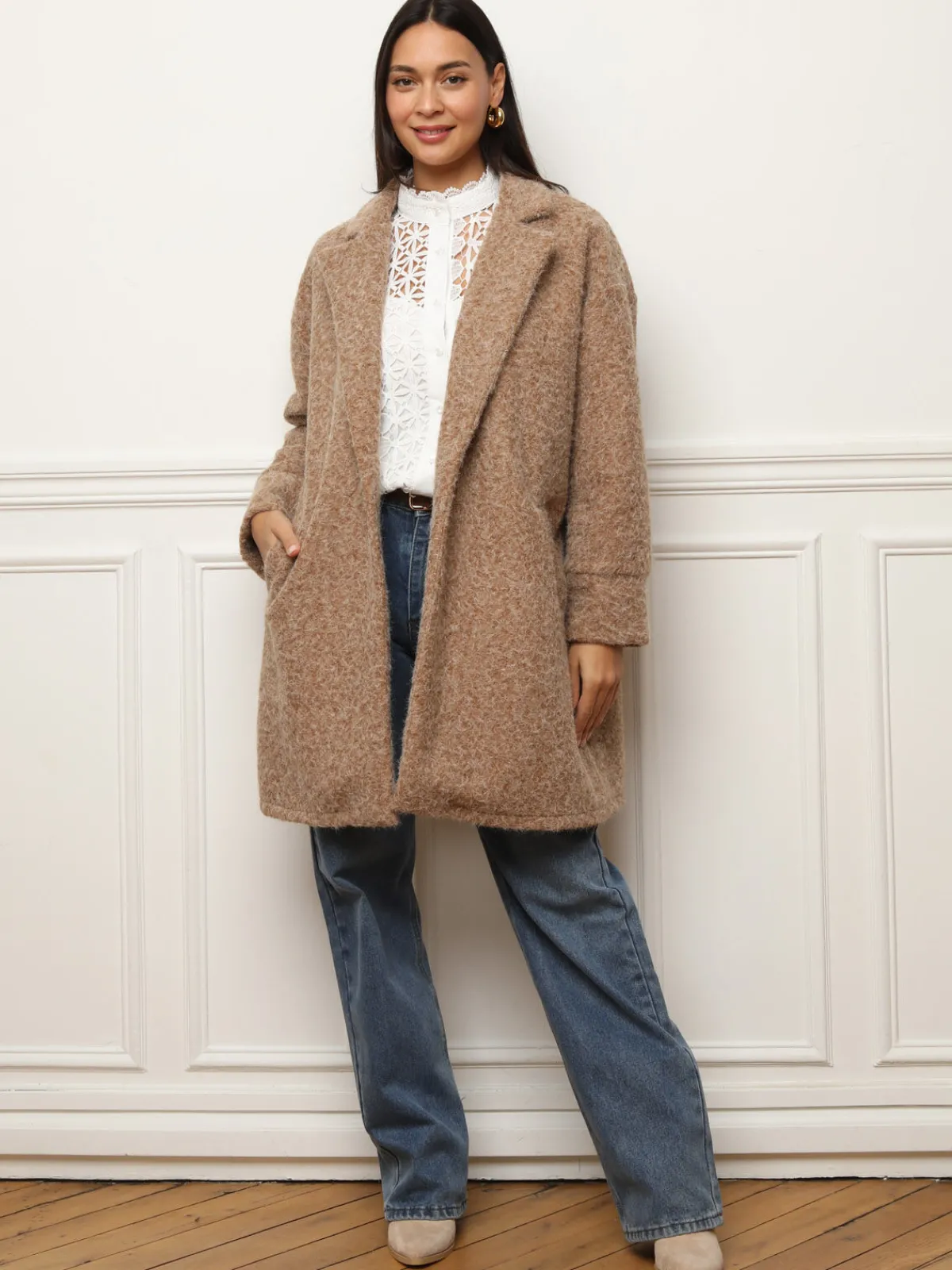 Hot La Modeuse Manteau mi-long duveteux Camel