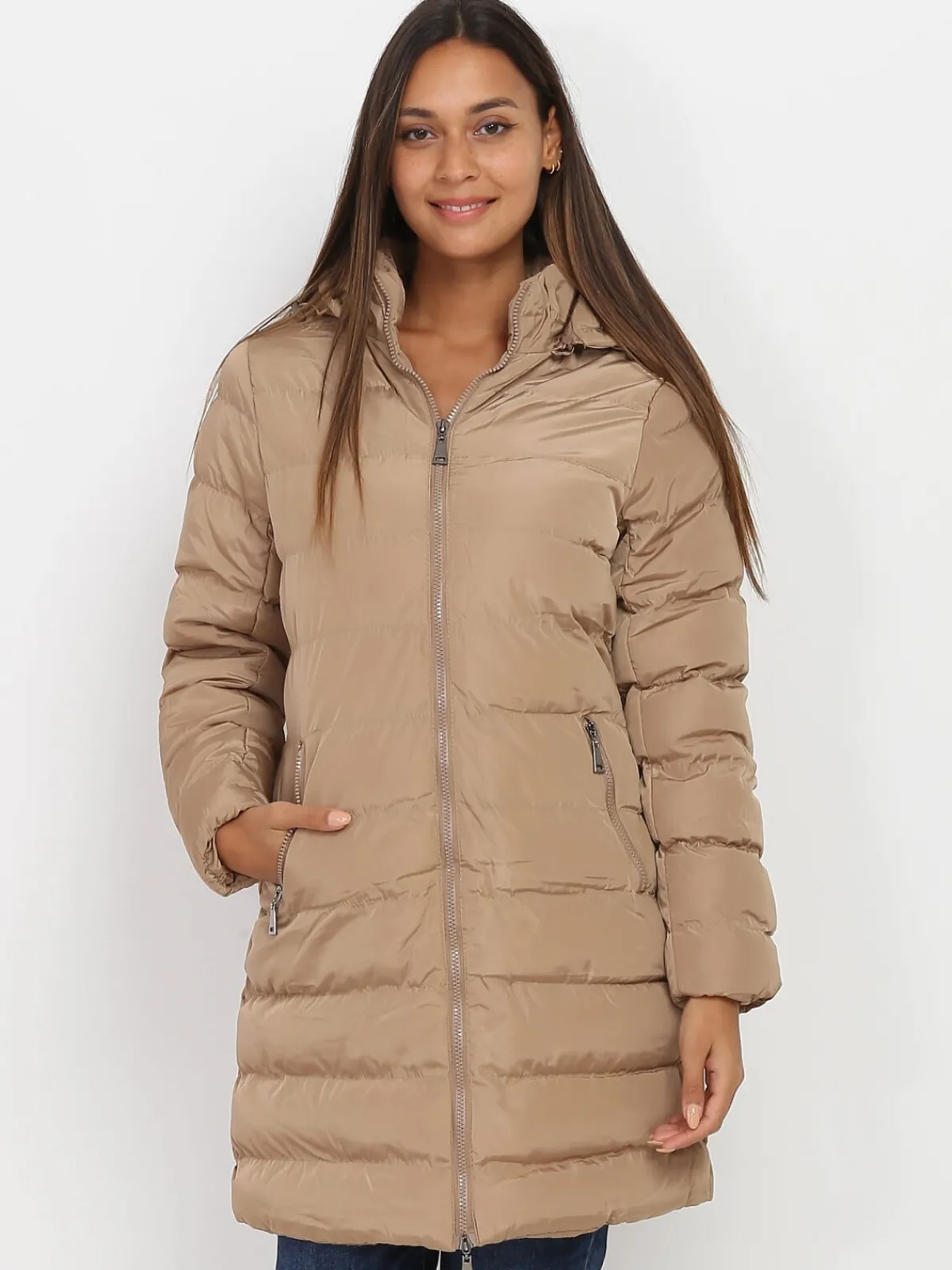 Best La Modeuse Manteau mi-long matelassé à capuche Taupe