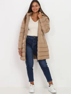Best La Modeuse Manteau mi-long matelassé à capuche Taupe