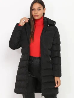 Clearance La Modeuse Manteau mi-long matelassé à capuche Noir