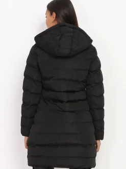 Clearance La Modeuse Manteau mi-long matelassé à capuche Noir