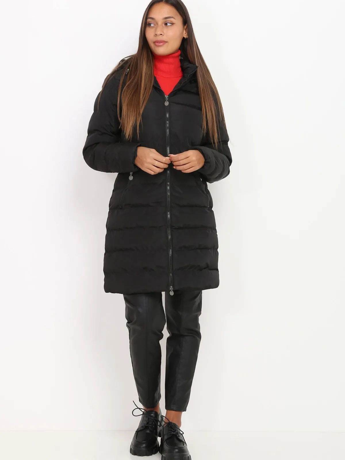 Clearance La Modeuse Manteau mi-long matelassé à capuche Noir